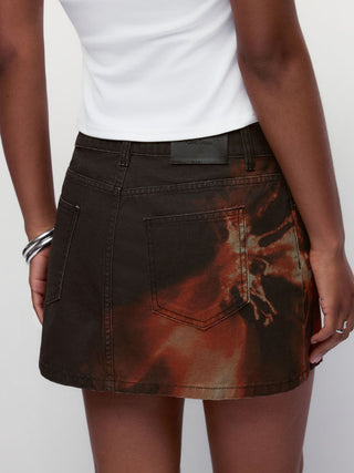 Denim Low Rise Washed Floral Graphic Metal Detail Bodycon Mini Skirt