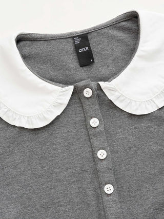 Cotton-blend Color-block Peter Pan Collar Top & Low Rise Capri Pants Set