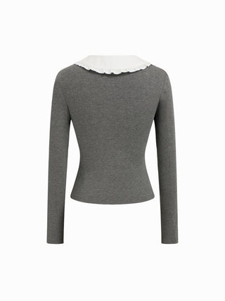 Cotton-blend Color-block Peter Pan Collar Top & Low Rise Capri Pants Set