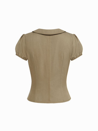 Cotton-blend Peter Pan Collar Puff Sleeve Blouse