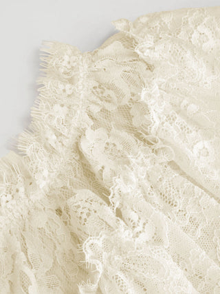 Satin Off-shoulder Lace Ruffle Belted A-line Mini Dress
