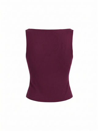High Stretch Boat Neck Cut Out Slim Crop Tank Top