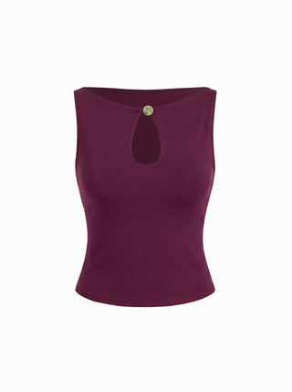 High Stretch Boat Neck Cut Out Slim Crop Tank Top