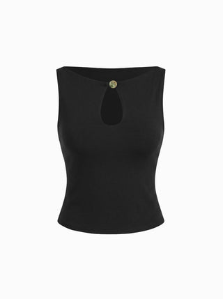 High Stretch Boat Neck Cut Out Slim Crop Tank Top