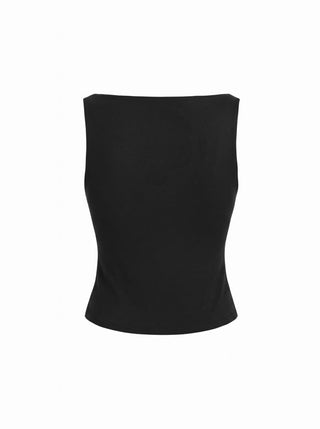 High Stretch Boat Neck Cut Out Slim Crop Tank Top