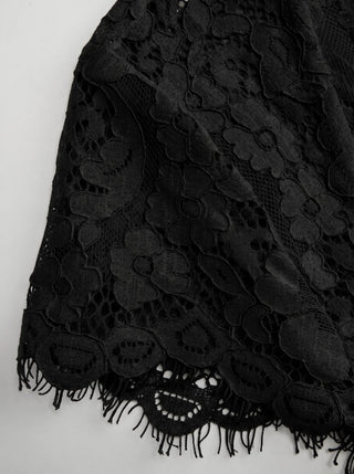 Cotton-blend Lace Scoop Neckline Short Sleeve Top