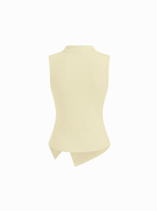 Mandarin Collar Metal Detail Cut Out Ruched Split Top