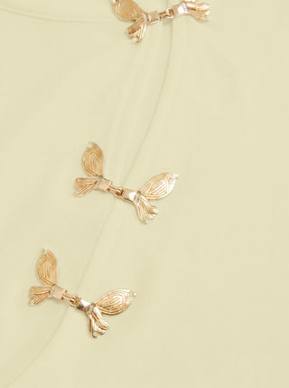 Mandarin Collar Metal Detail Cut Out Ruched Split Top