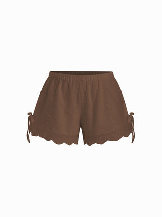 Cotton Low Rise Embroidery Tie Side Split Pointed Hem Oversized Shorts