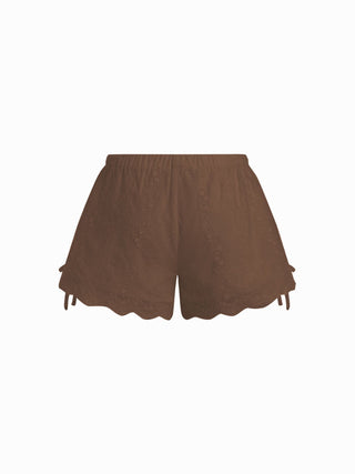 Cotton Low Rise Embroidery Tie Side Split Pointed Hem Oversized Shorts
