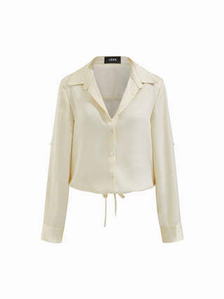 Roll Up Sleeve Drawstring Oversized Blouse