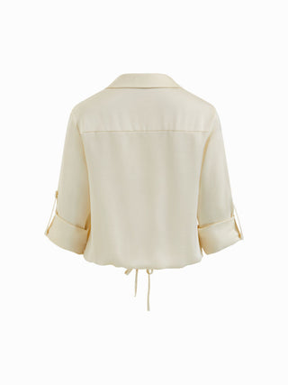Roll Up Sleeve Drawstring Oversized Blouse