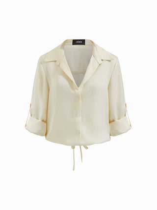 Roll Up Sleeve Drawstring Oversized Blouse