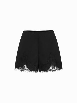Linen-blend Mid Rise Lace Trim Shorts