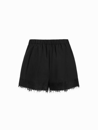Linen-blend Mid Rise Lace Trim Shorts