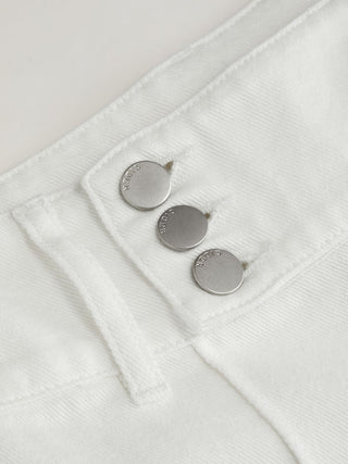 Washed Denim Low Rise Metal Detail Wide Leg Capri Jeans