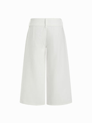 Washed Denim Low Rise Metal Detail Wide Leg Capri Jeans