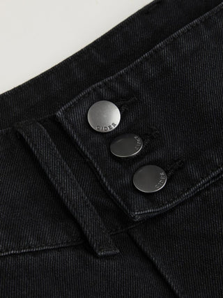 Washed Denim Low Rise Metal Detail Wide Leg Capri Jeans