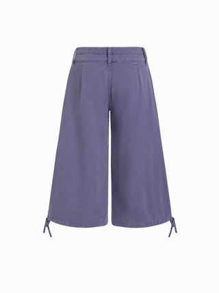 Washed Denim Low Rise Drawstring Hem Pleated Oversized Jogger Bermuda Jorts