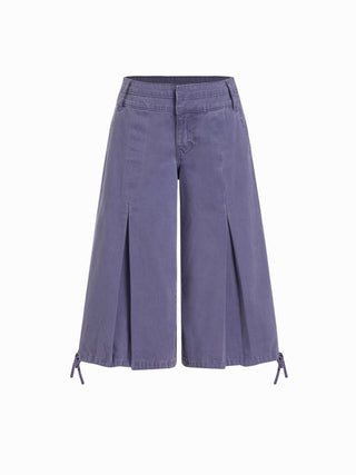 Washed Denim Low Rise Drawstring Hem Pleated Oversized Jogger Bermuda Jorts