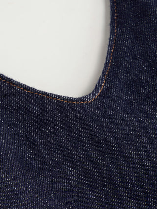 Stretch Denim Halter Neckline Washed A-line Maxi Dress