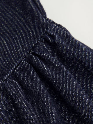 Stretch Denim Halter Neckline Washed A-line Maxi Dress