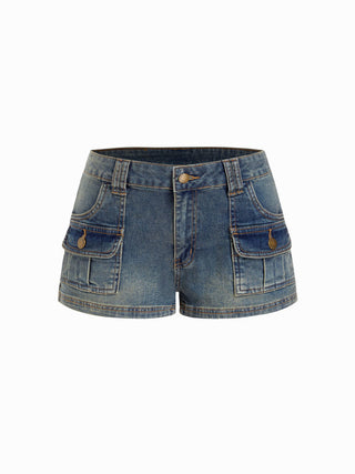 Stretch Cider Denim Low Rise Pocket Micro Shorts