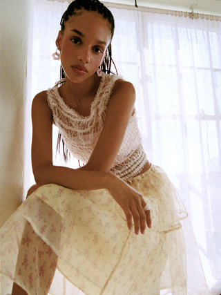Mesh Boat Neck Ruched Textured See-Through Tank Top