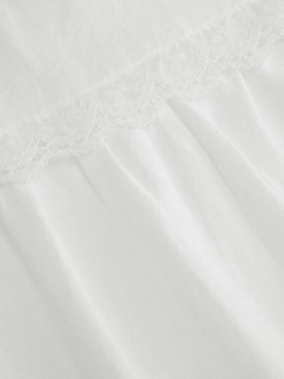 Linen-blend Turtleneck Puff Sleeve Lace Trim Oversized Smock Mini Dress