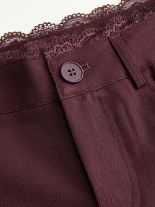 Lace Trimmed Low Rise Wide Leg Trousers