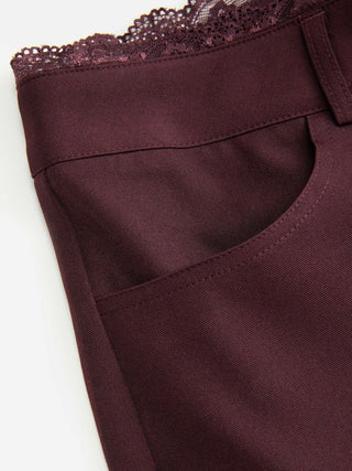 Lace Trimmed Low Rise Wide Leg Trousers