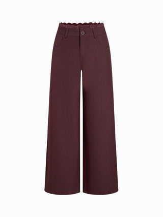 Lace Trimmed Low Rise Wide Leg Trousers