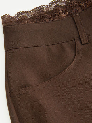 Lace Trimmed Low Rise Wide Leg Trousers