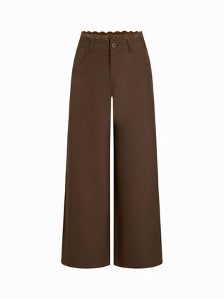 Lace Trimmed Low Rise Wide Leg Trousers