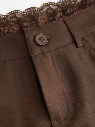 Lace Trimmed Low Rise Wide Leg Trousers