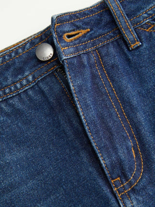 Washed Denim Low Rise A-line Mini Skirt With Metal Detail