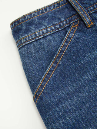 Washed Denim Low Rise A-line Mini Skirt With Metal Detail