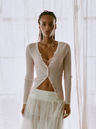Knit Round Neckline Long Sleeve Cardigan
