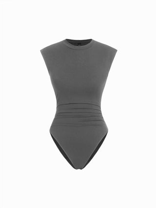 Ruched Round Neck Sleeveless Bodysuit