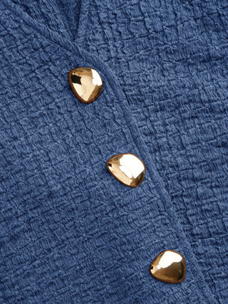 Textured V-neck Metal Detail Top & Mid Rise Drawstring Shorts Set