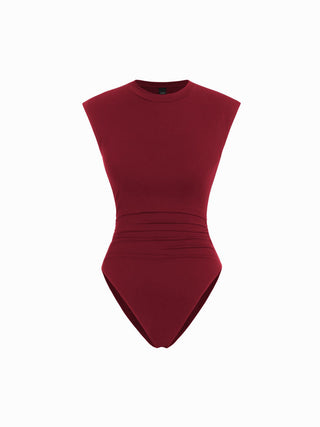 Ruched Round Neck Sleeveless Bodysuit
