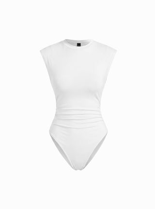 Ruched Round Neck Sleeveless Bodysuit