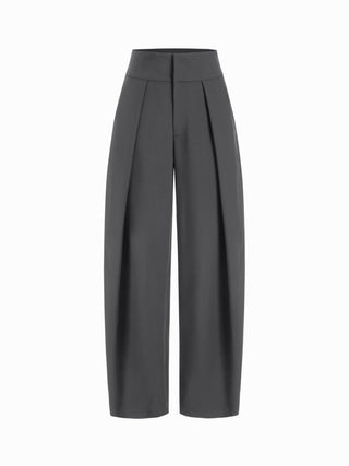 High Rise Pleated Pocket Barrel-leg Long Trousers