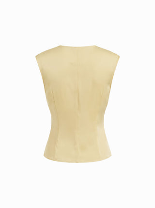 Satin V-Neck Ruched Bowknot Tank Blouse