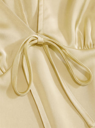 Satin V-Neck Ruched Bowknot Tank Blouse