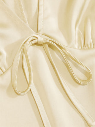 Satin V-Neck Ruched Bowknot Tank Blouse