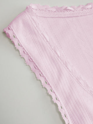 Pointelle Textured Scoop Neck Lace Trim Bowknot Tank Top