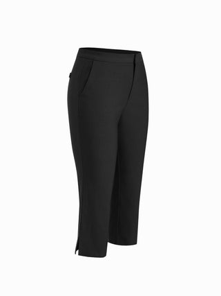 Mid Rise Split Hem Flared Capri Trousers