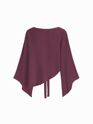 Satin Boat Neck Bell Sleeve Asymmetrical Blouse