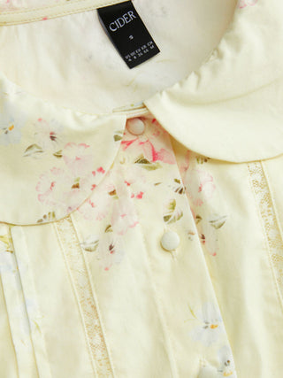 Cotton-blend Floral Peter Pan Collar Puff Sleeve Ruffled Crop Blouse